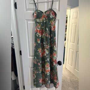 Floral Strapless Maxi Dress in Olive Green